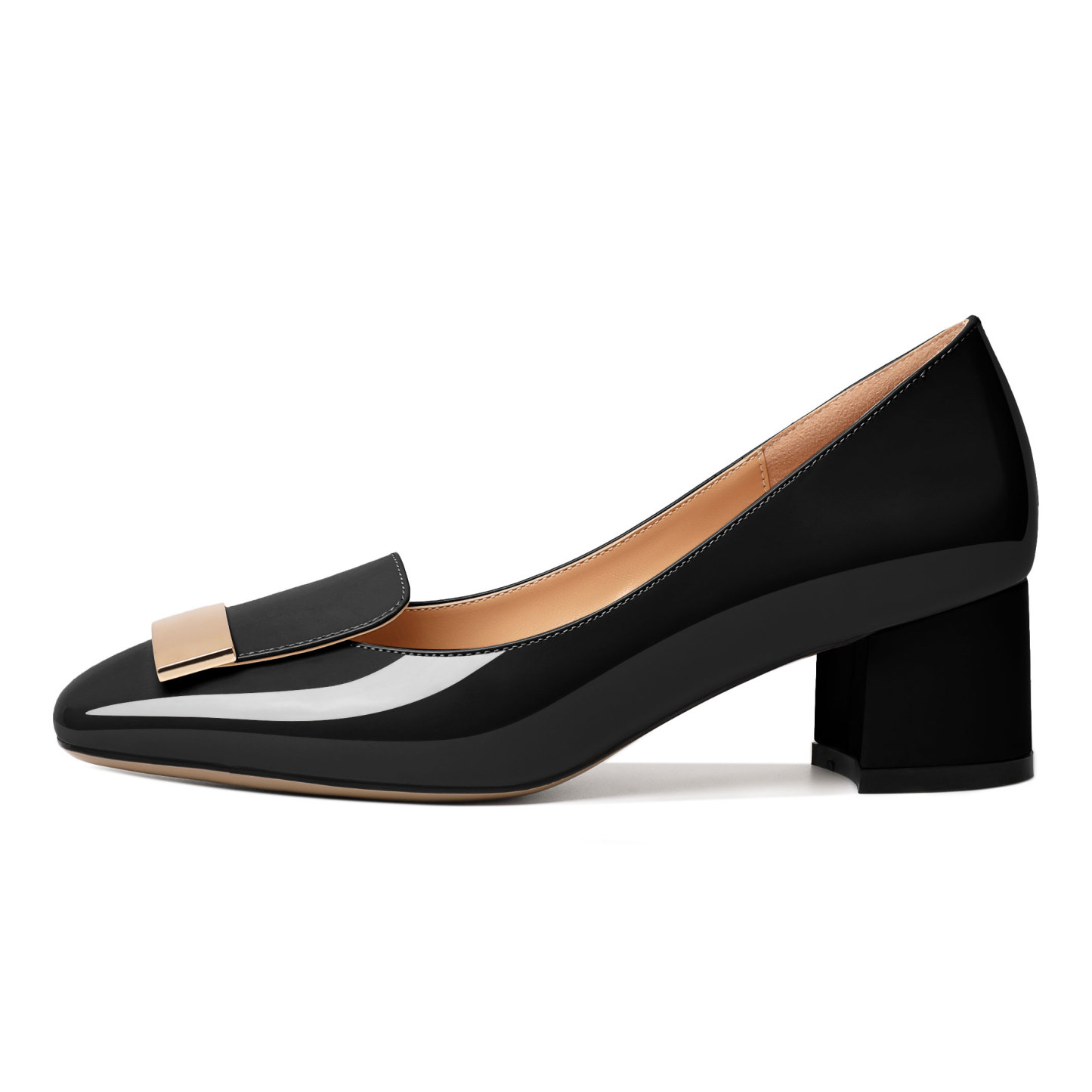 SAMMITOP  Low Block Heels Pumps Square Toe Chunky Heels Slip On 2 Inch 