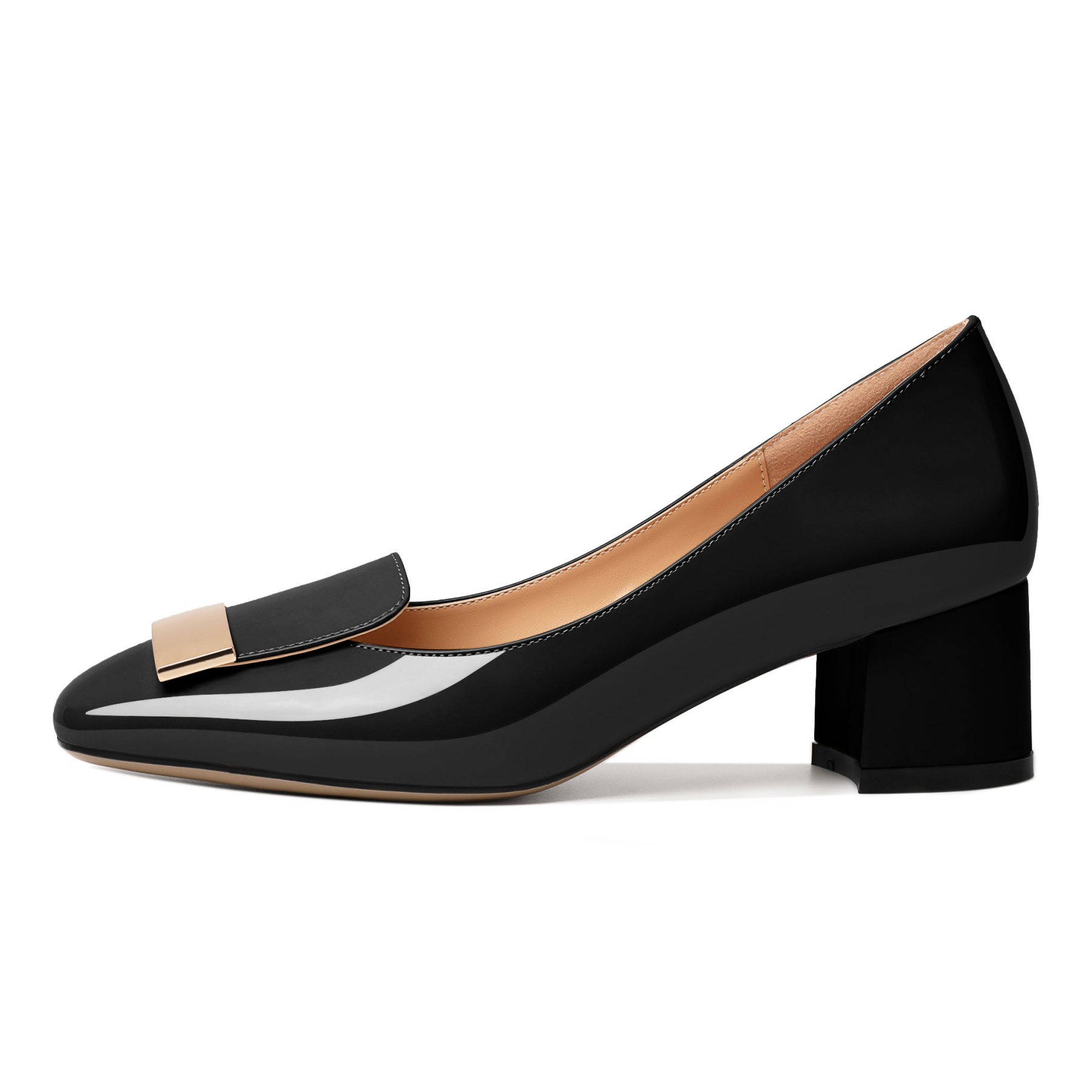 SAMMITOP  Low Block Heels Pumps Square Toe Chunky Heels Slip On 2 Inch 