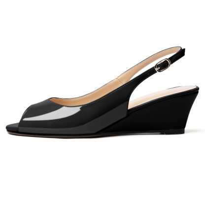 SAMMITOP Peep Toe Wedge Sandals Low Heel Pumps Open Toe Heeled Sandals Shoes