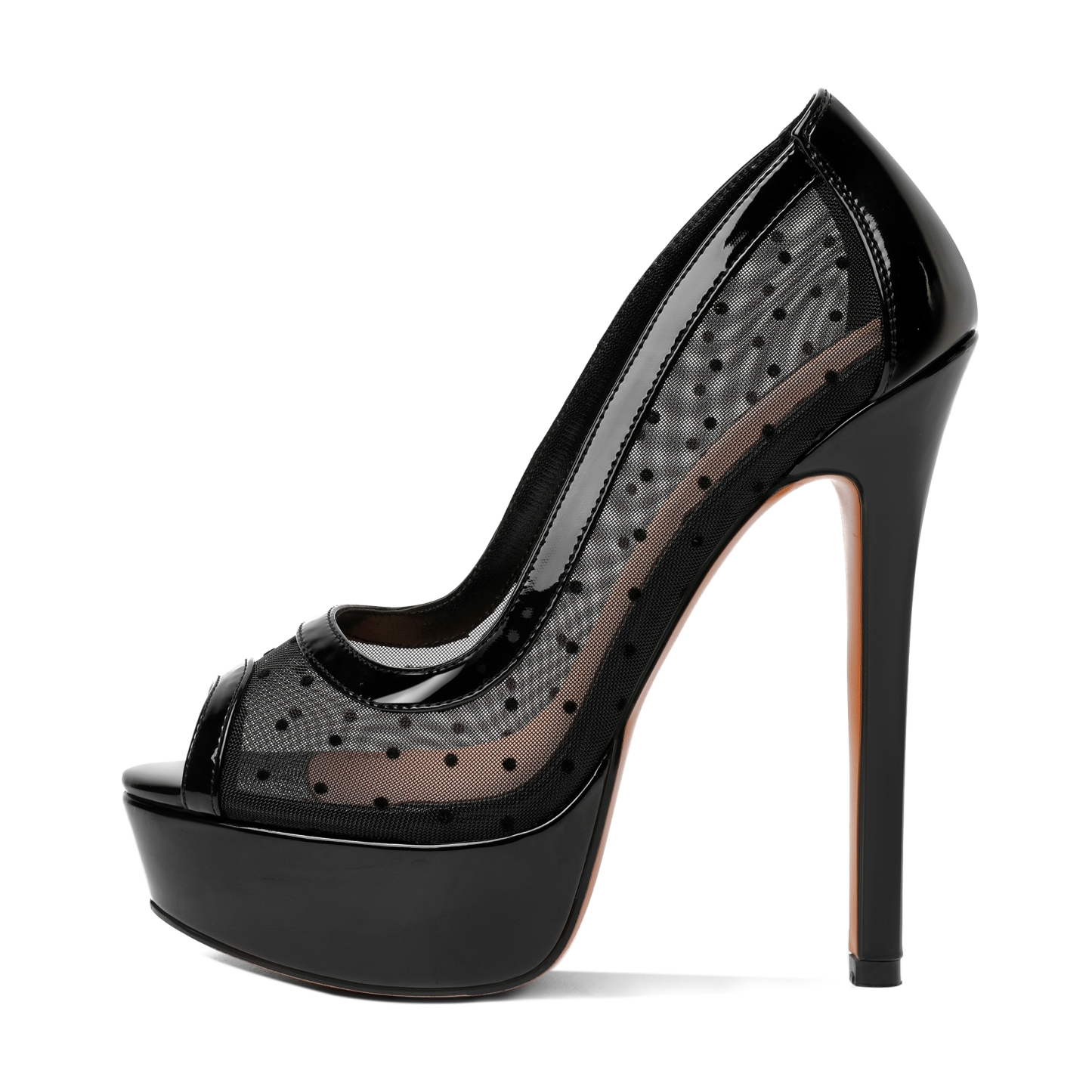 Side angle of 5.5-inch platform stiletto heels with glossy finish – SAMMITOP