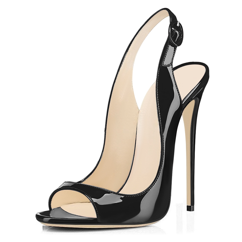 Front Angle (45° view): Highlight toe shape and slingback structure