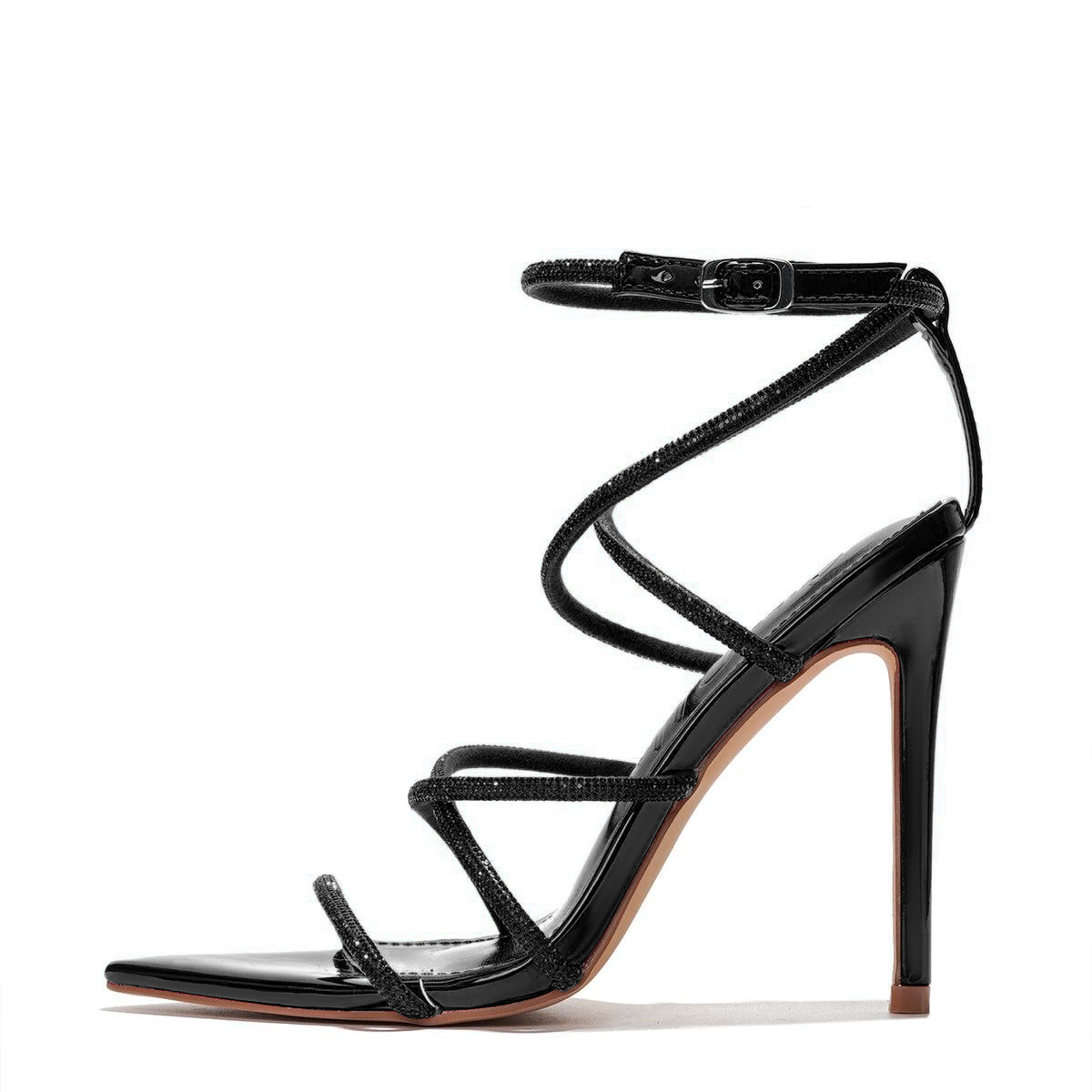 SAMMITOP 4" Rhinestone Lace-Up Stiletto Sandals