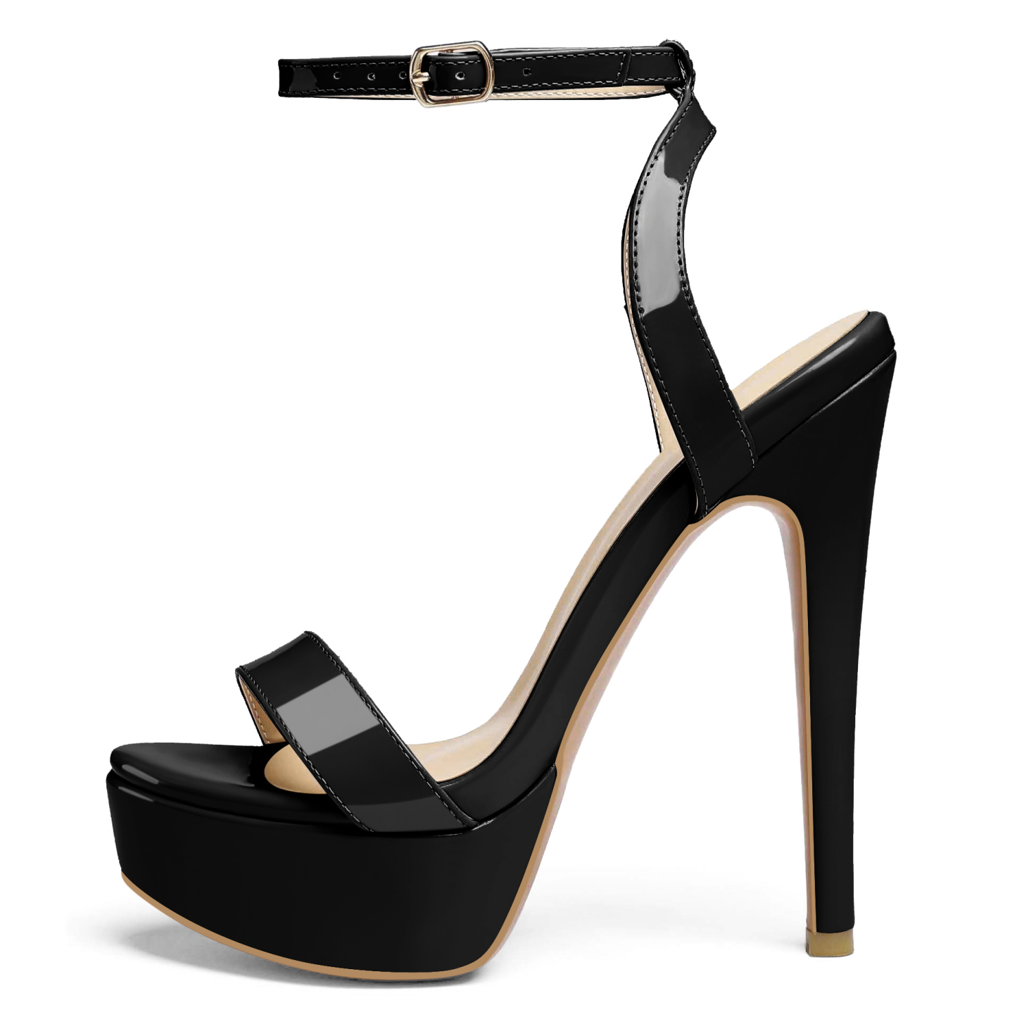 SAMMITOP black platform stiletto high heel sandals with open toe design