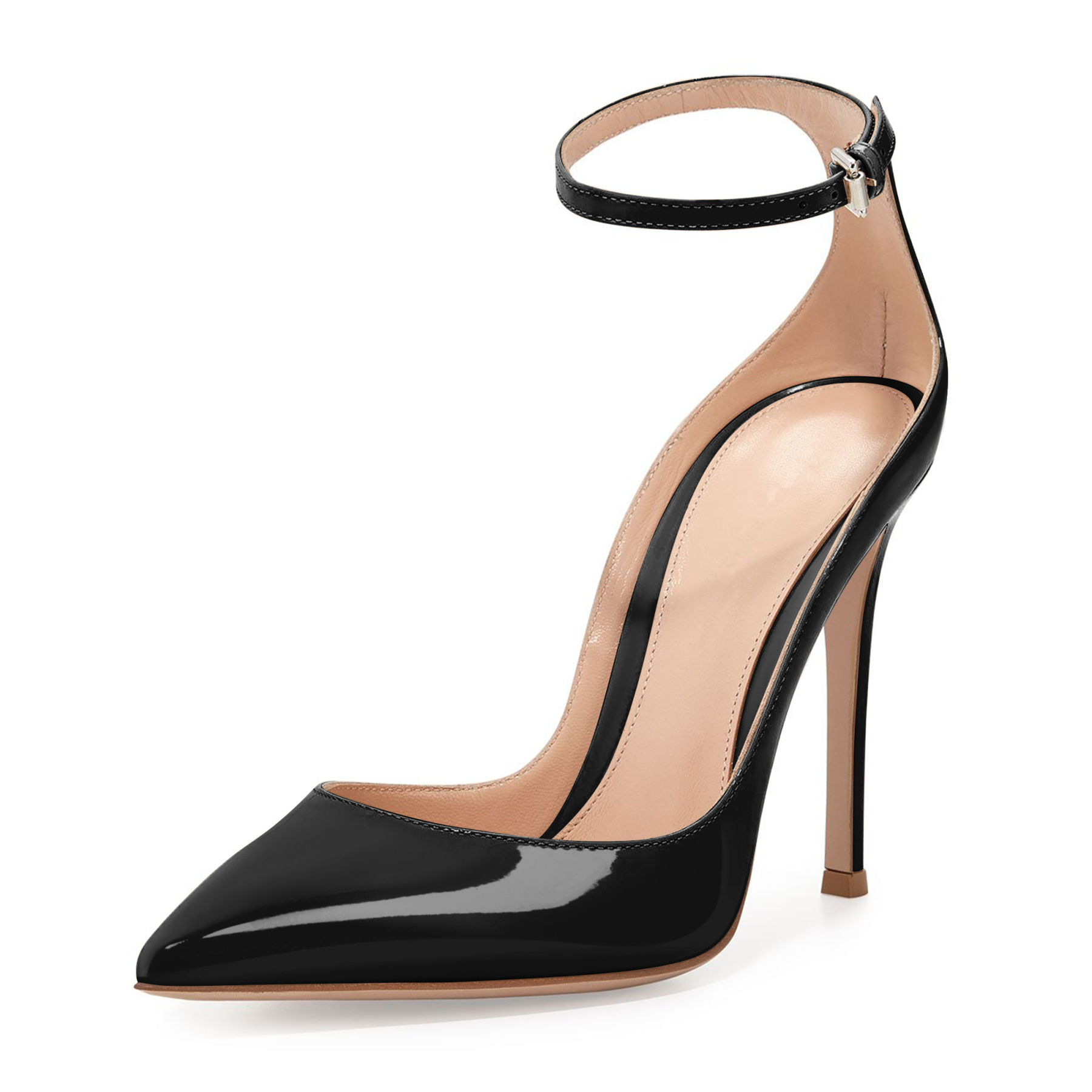 SAMMITOP 4 Inch Ankle Strap Pointed Toe Pumps Side Angle of Flared Heel with Sleek Strap Design