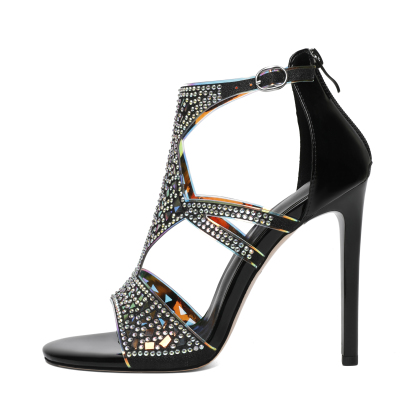 SAMMITOP 4 Inch Side view showing heel height and rhinestone strap placement