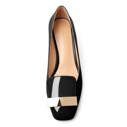 SAMMITOP  Low Block Heels Pumps Square Toe Chunky Heels Slip On 2 Inch 