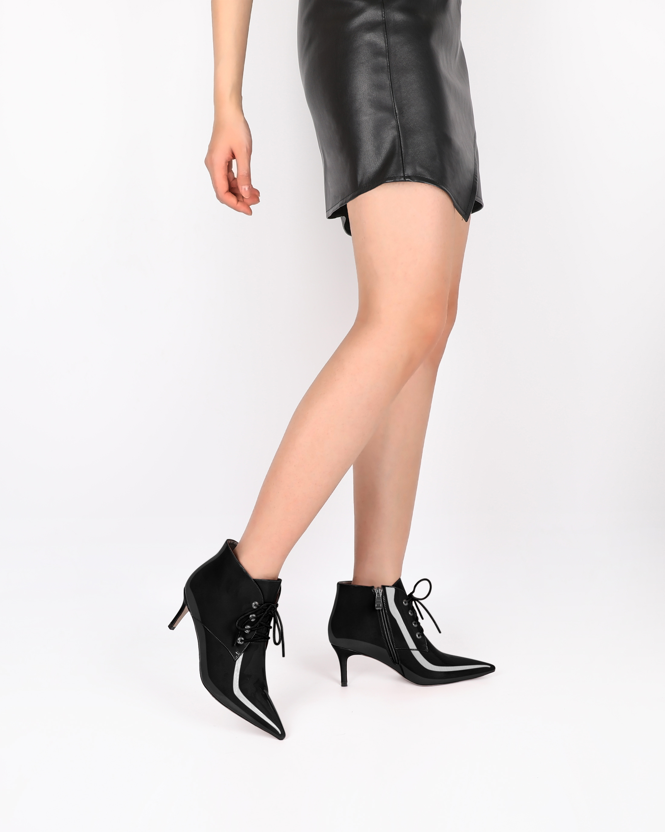 SAMMITOP low heel booties styled with skirt  for elegant everyday outfit