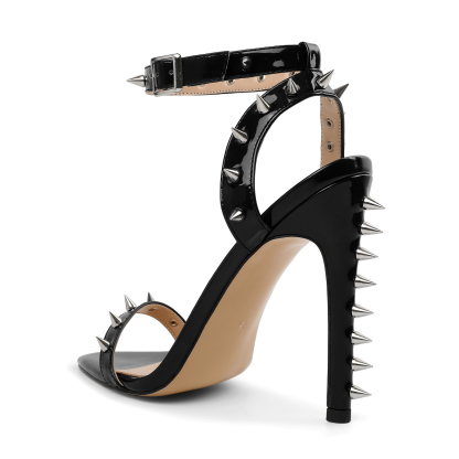 Back view of SAMMITOP Patent Silver Cone Stud Ankle-Strap Sandals