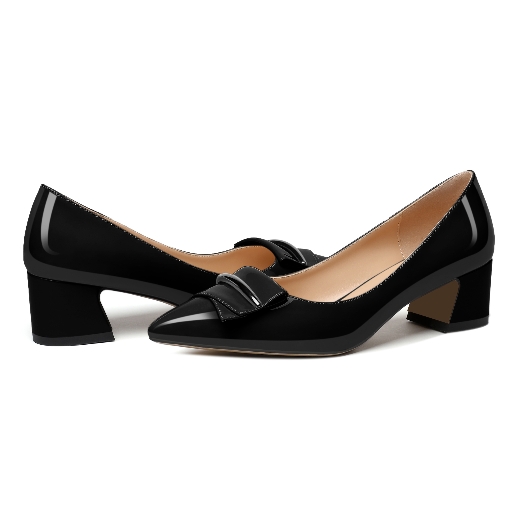 Close-up of low chunky heel with textured sole for grip