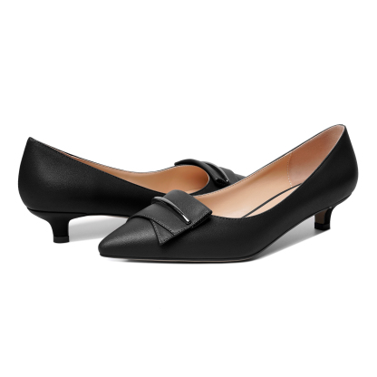 SAMMITOP  Low Kitten Heel Pumps – Pointed Toe Slip-On Bow Shoes for Work or Events