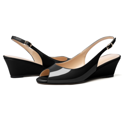 SAMMITOP Peep Toe Wedge Sandals Low Heel Pumps Open Toe Heeled Sandals Shoes