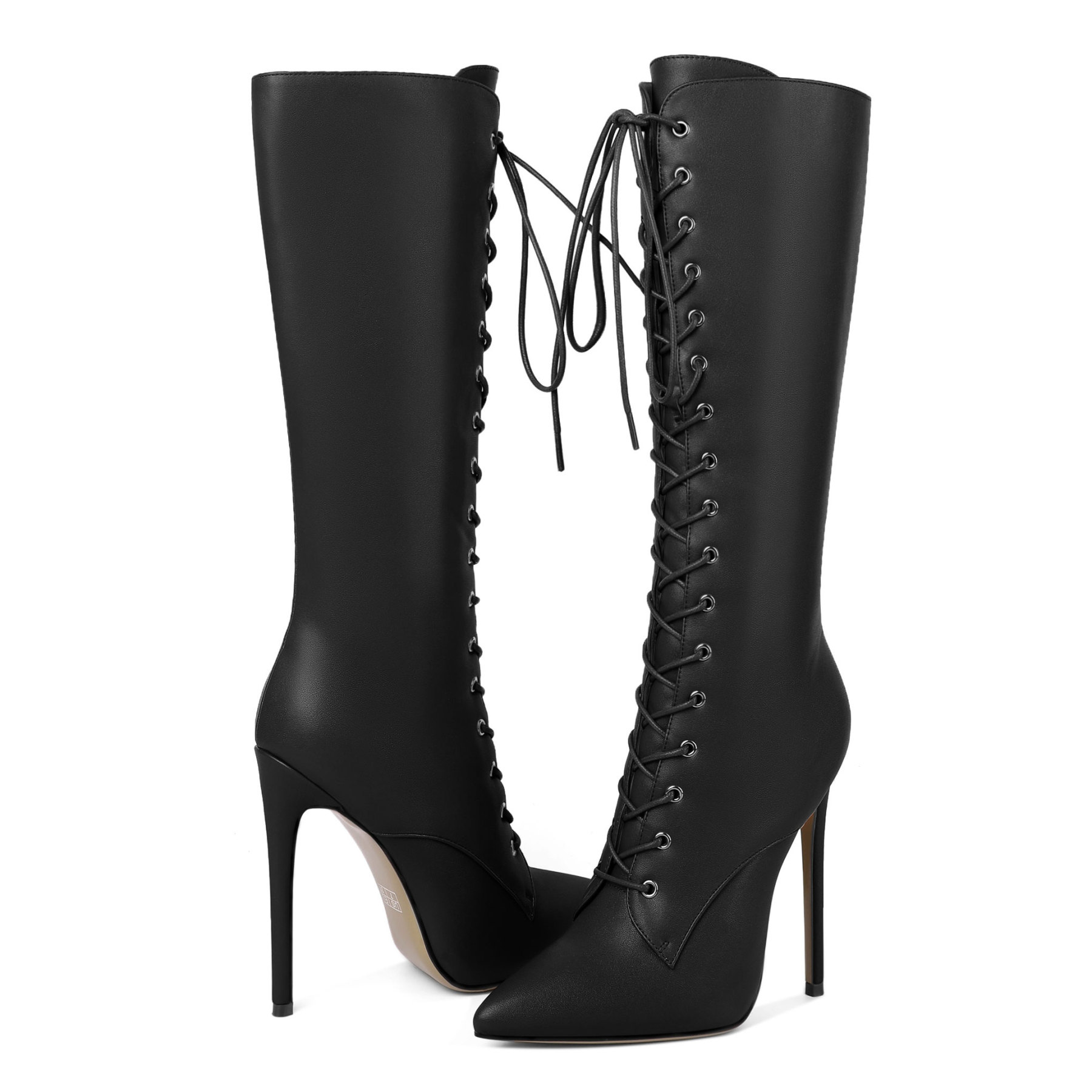 Front view of SAMMITOP knee-high lace-up boots showing full lace detail