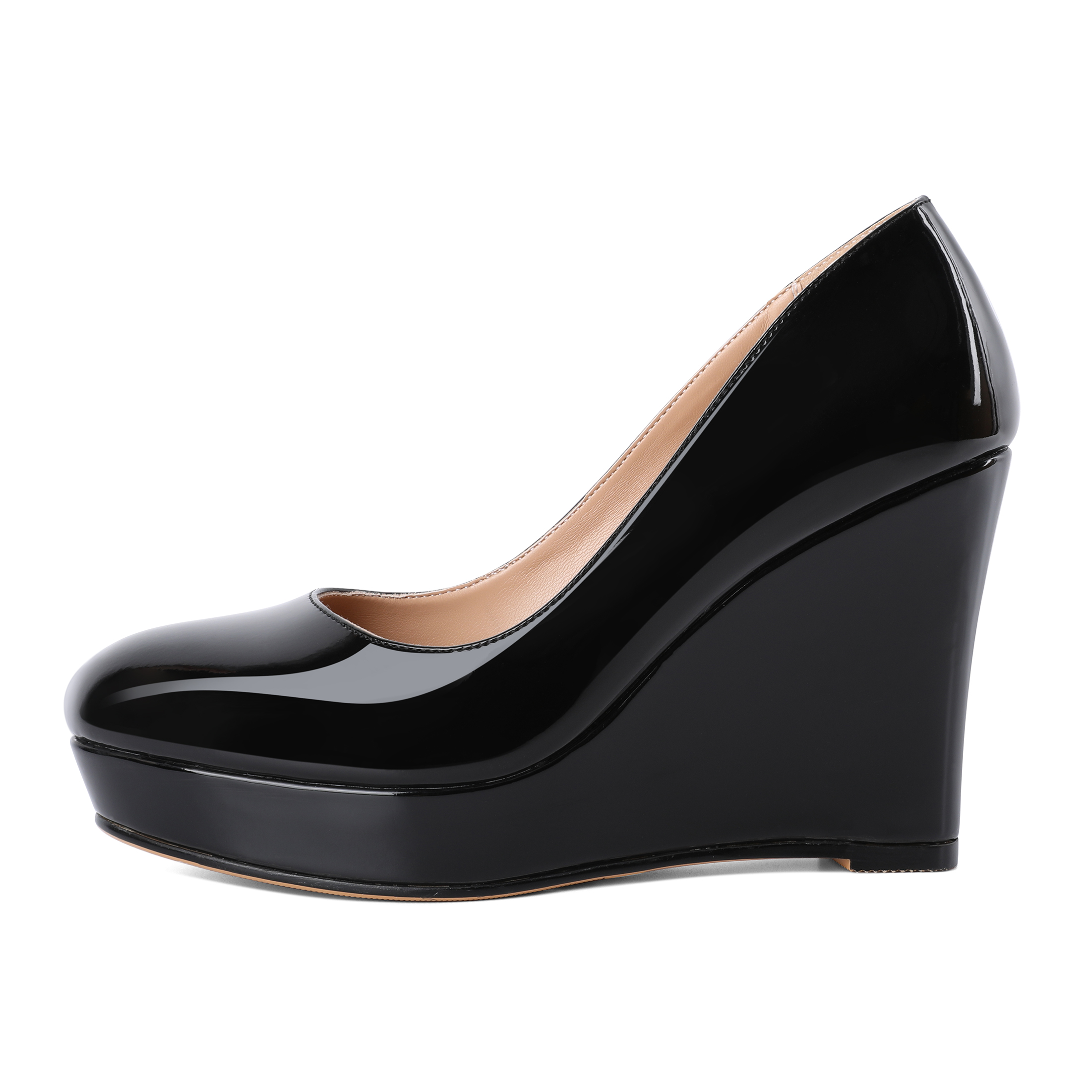Side view showing 4-inch wedge heel height and silhouette