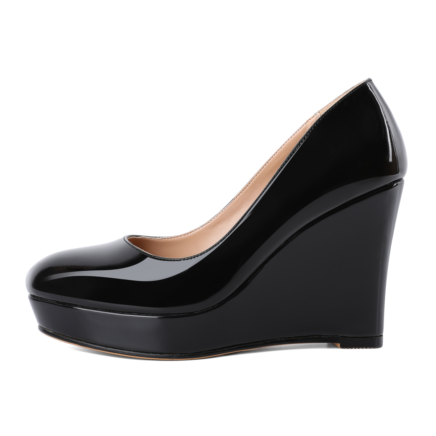 Side view showing 4-inch wedge heel height and silhouette