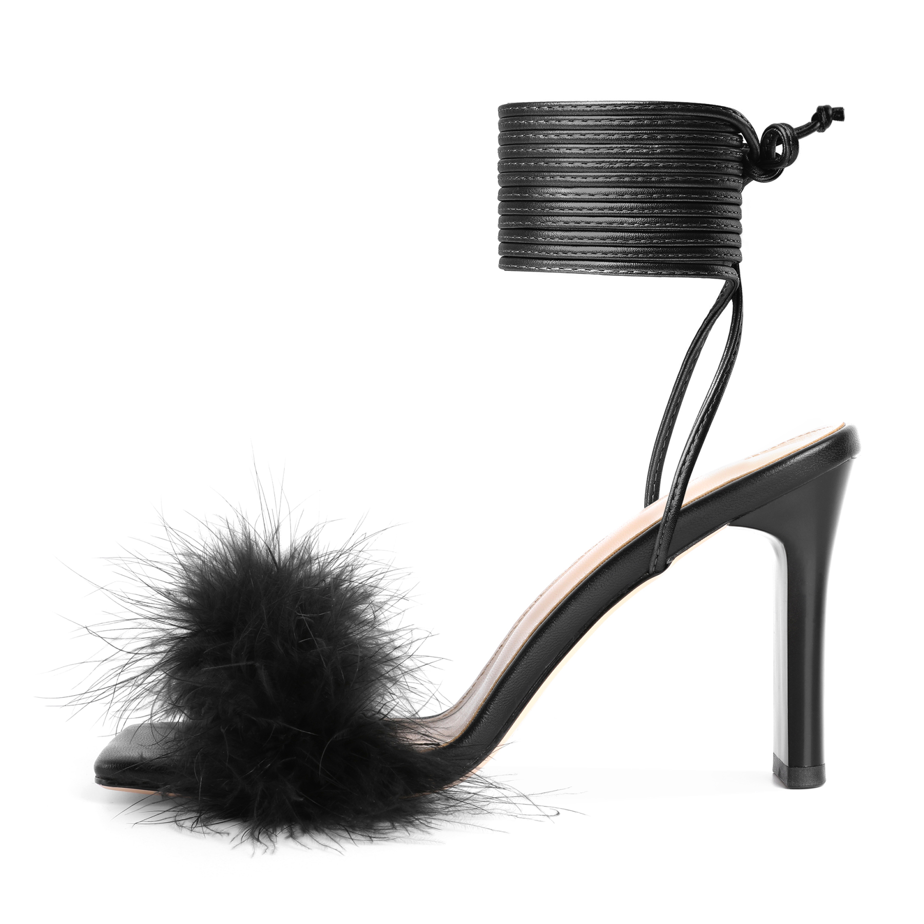 A close-up of the shoe's entire side, highlighting the thickness and stability of the heel.