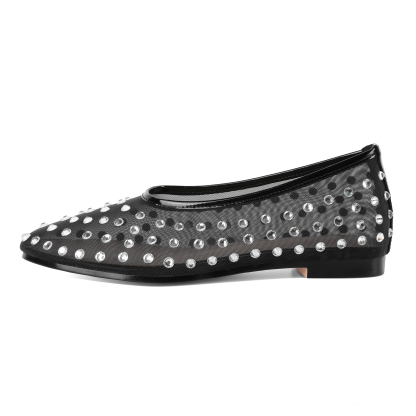 Side profile of rhinestone bow ballet flat with Mary Jane strap