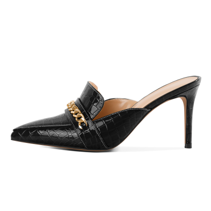 SAMMITOP 3.5 Inch Pointed Toe Mules with Gold Chain