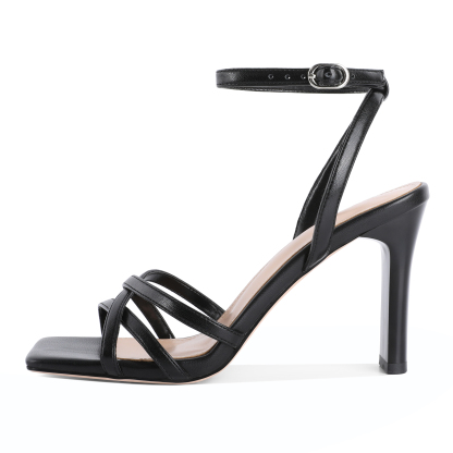 Side angle of chunky heel showing block height and strap detail