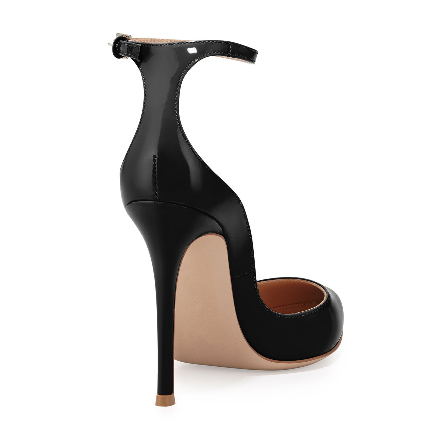 SAMMITOP 4 Inch Ankle Strap Pointed Toe Pumps Close-Up of 4-Inch Flared Heel and Smooth Finish