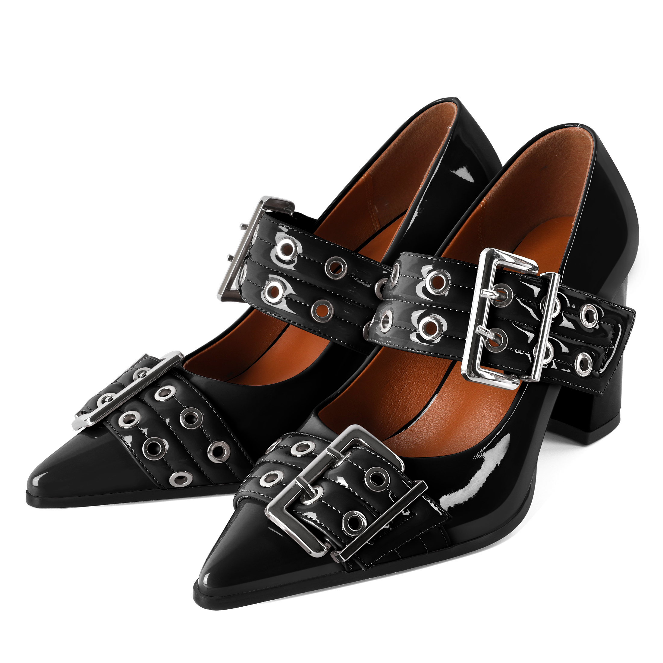 SAMMITOP 3.3 Inch Mary Jane Buckle Chunky Block Pumps