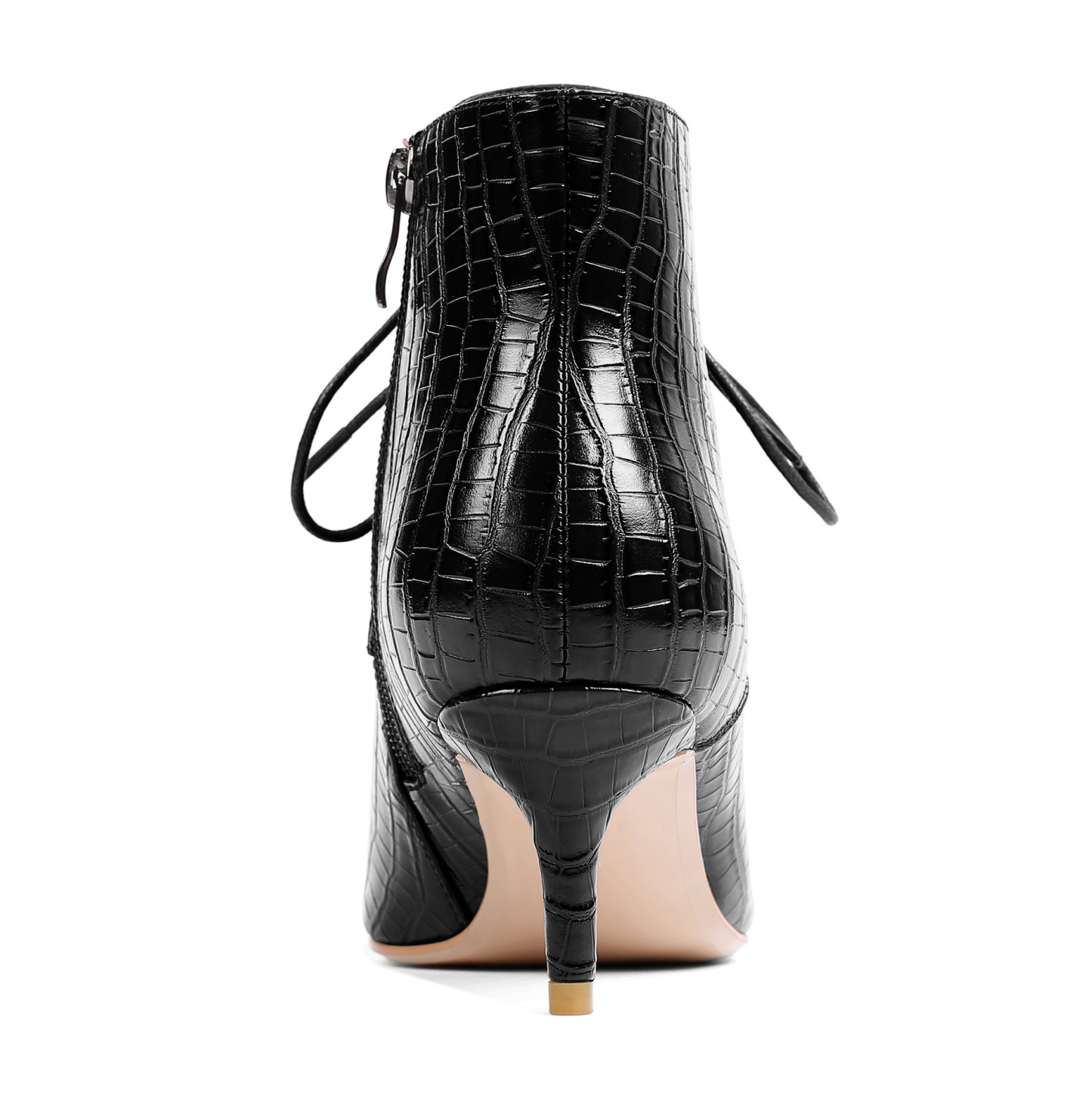 Back view showing croc pattern texture and structured heel support"