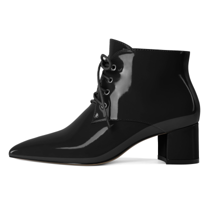 SAMMITOP Low Chunky Heel Ankle Boots Pointed Toe Lace Up 