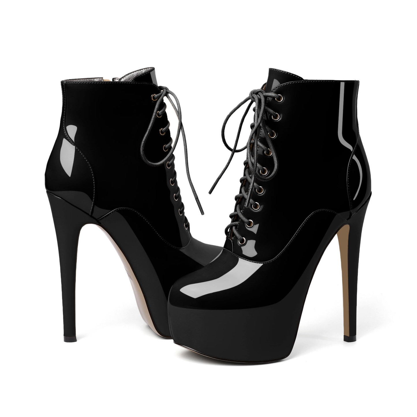 Front view of SAMMITOP stiletto platform ankle boots with lace-up design