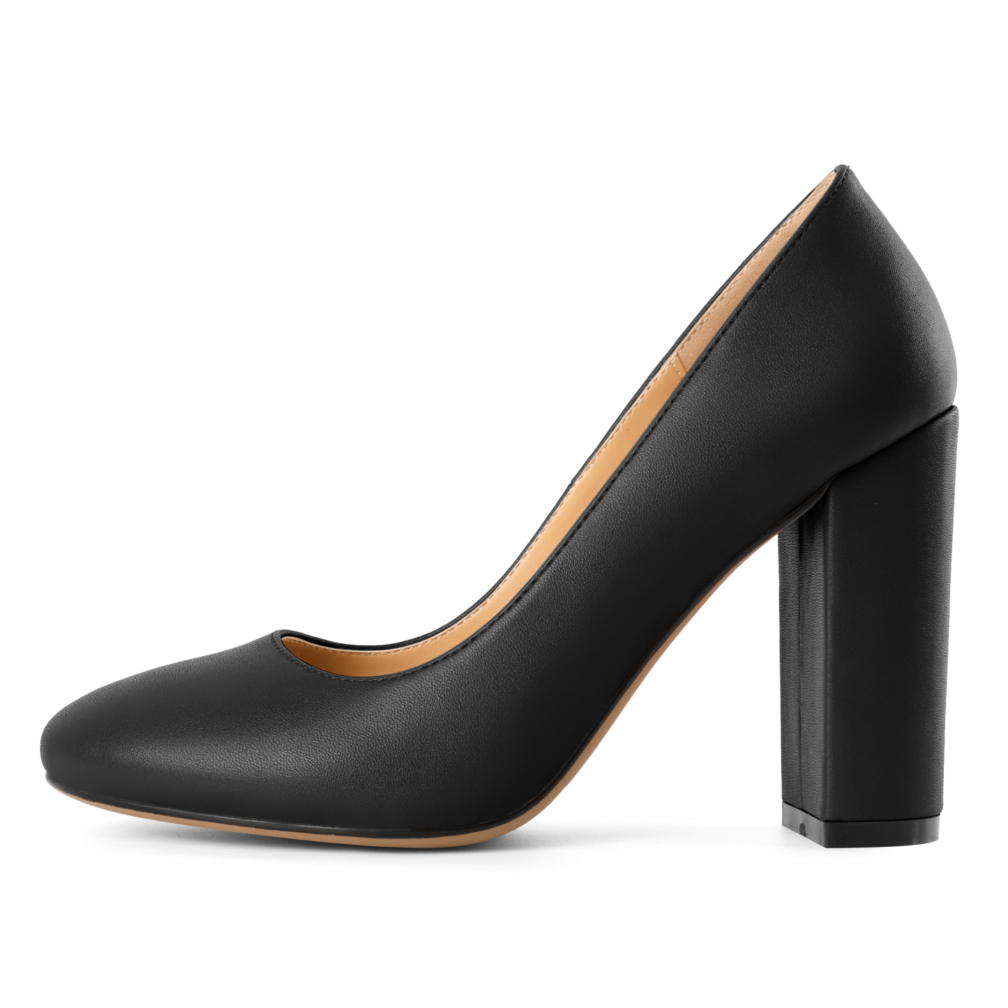 Side profile showing sturdy 4 inch block heel and sleek silhouette