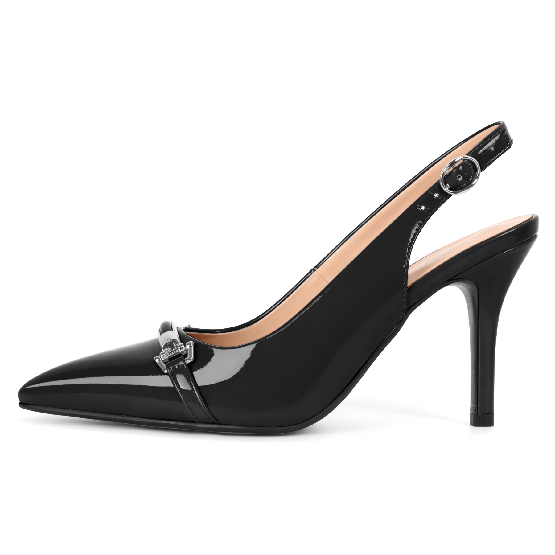SAMMITOP Slingback Heels Pointed Toe Stilettos High Heel Pumps Silver Buckle Strap Fashion Shoes 3.5 Inches