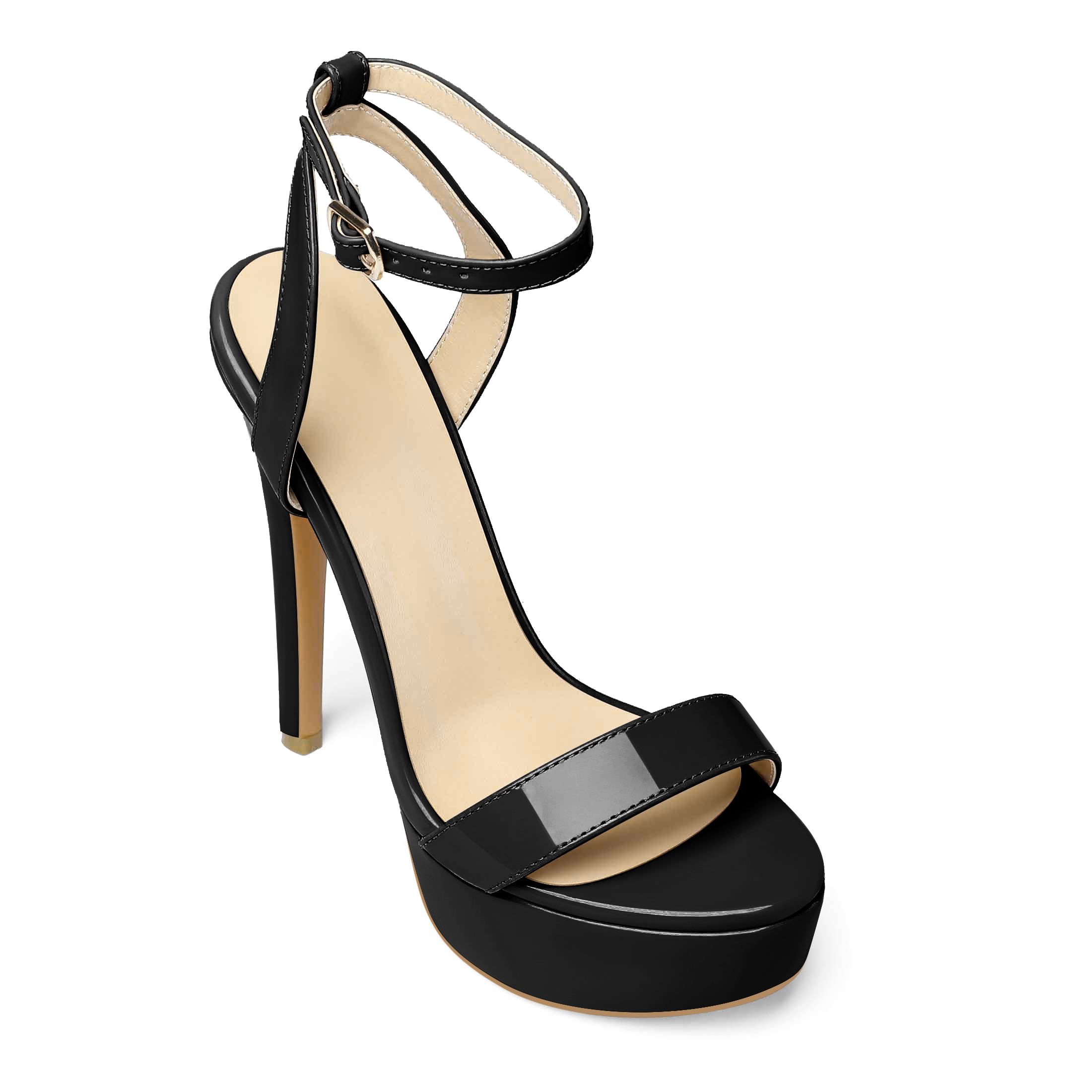 Top-down view of strappy open toe platform heel sandal