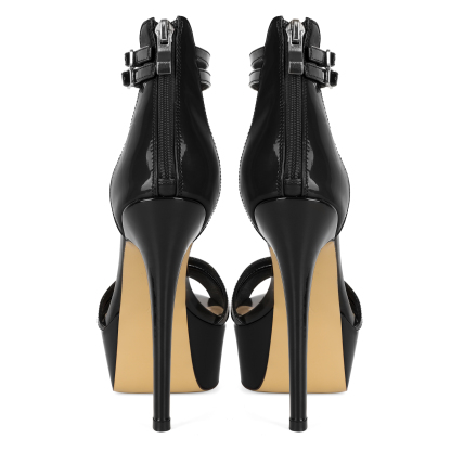 Close-up of stiletto heel and back zipper detail on SAMMITOP cork platform mules