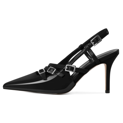 SAMMITOP Side profile of pointed toe 3.5-inch slingback heel Inch Pointed Toe Buckle Straps Pumps 