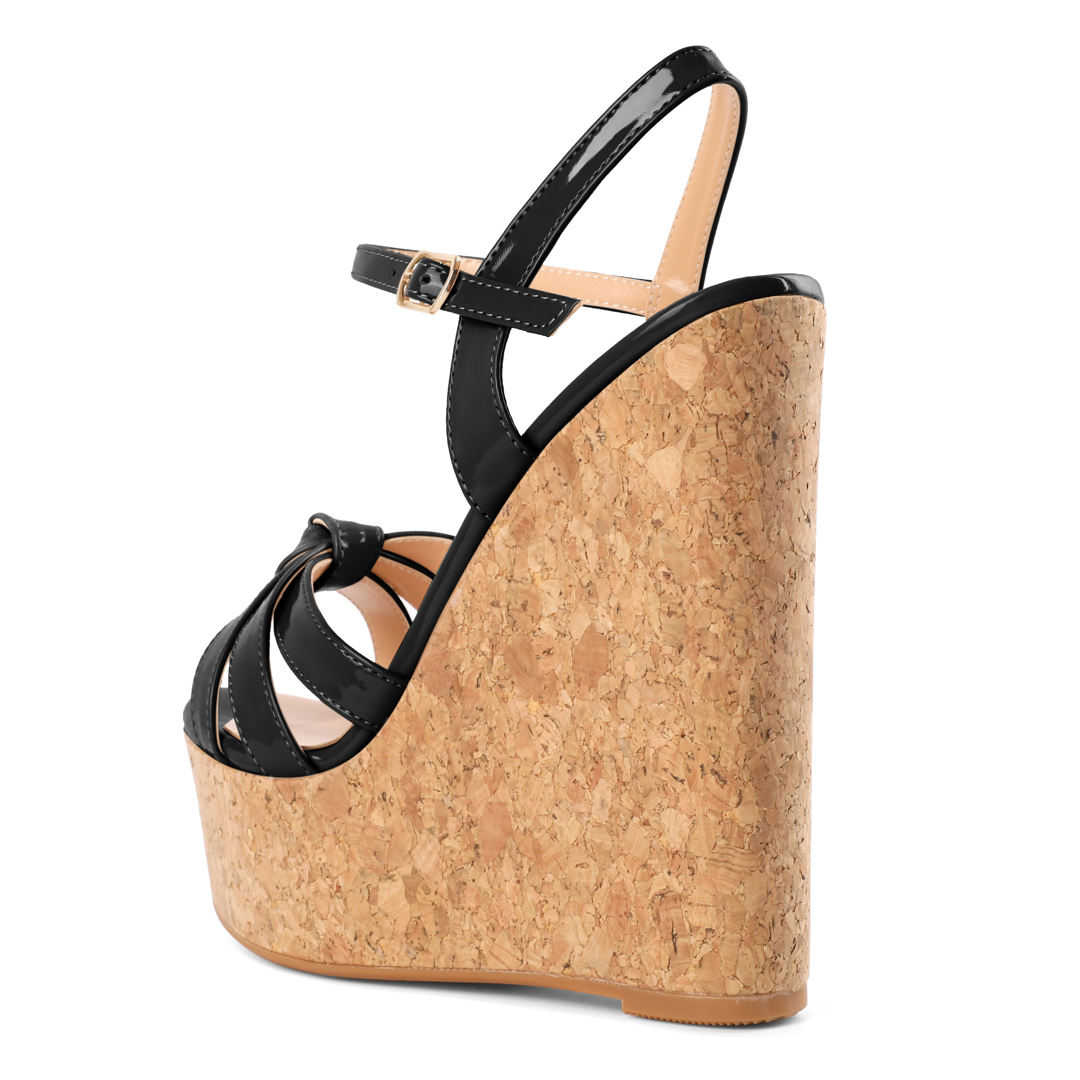 Women's black platform wedge sandals with ankle strap and open toe