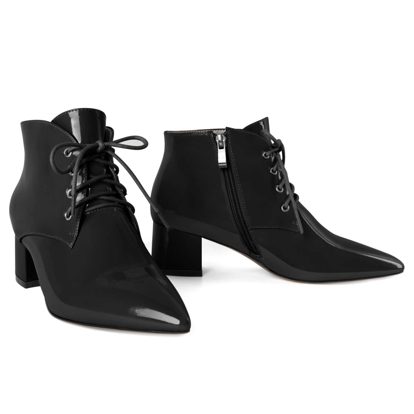 SAMMITOP Low Chunky Heel Ankle Boots Pointed Toe Lace Up 