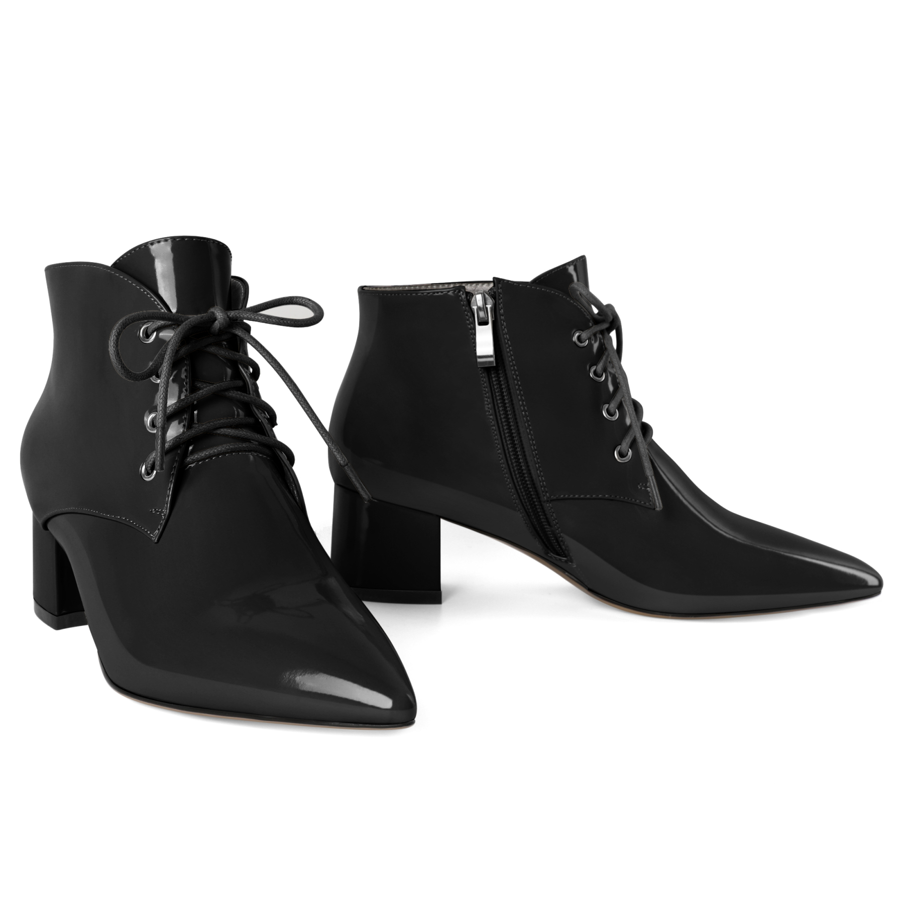SAMMITOP Low Chunky Heel Ankle Boots Pointed Toe Lace Up 