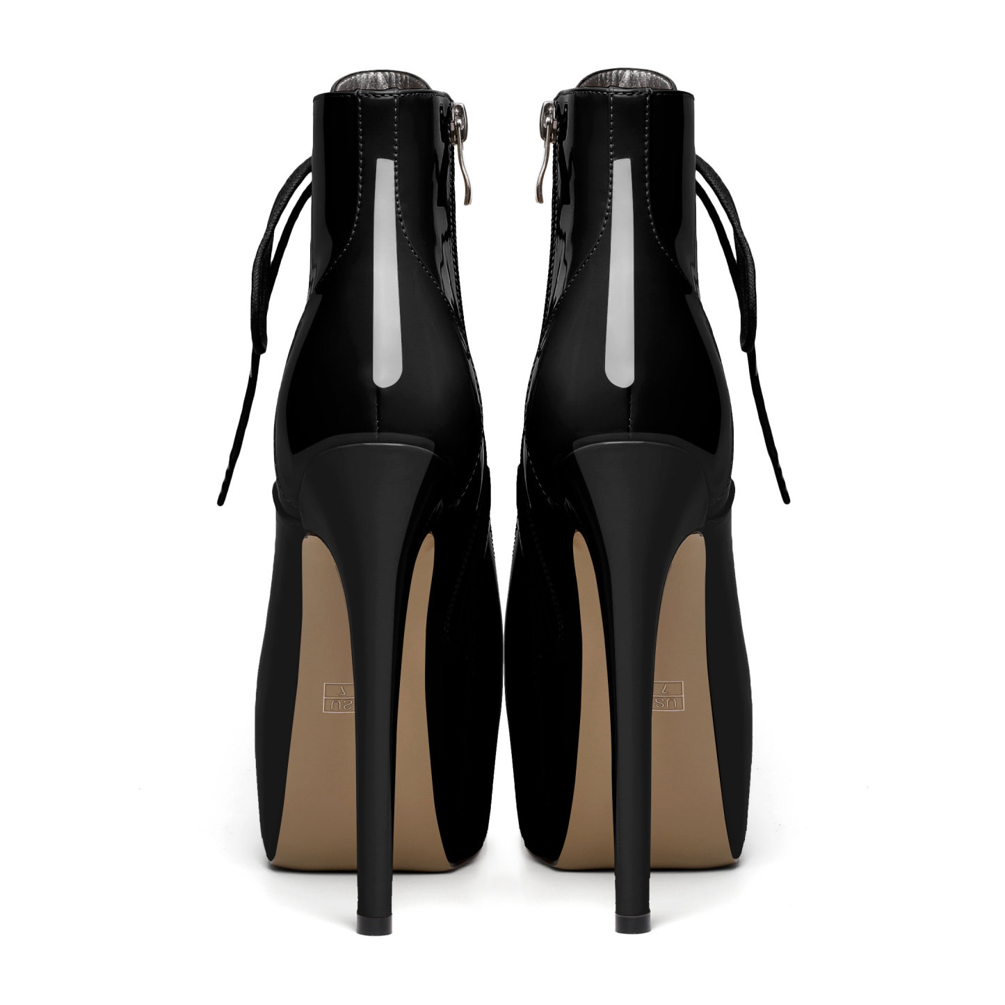 Detail of tall stiletto heel and thick platform base – SAMMITOP combat boot