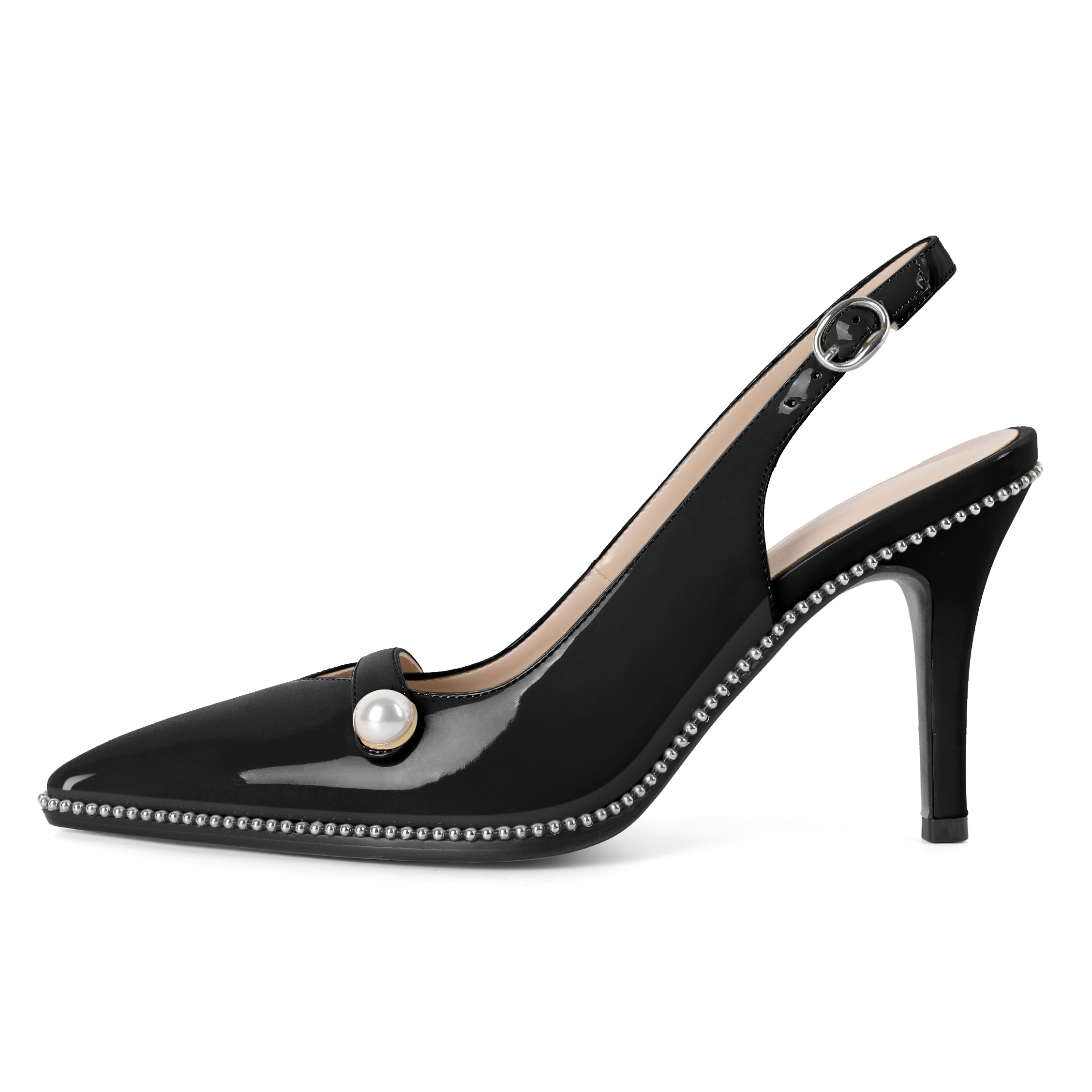 Side view highlighting the 3.5-inch stiletto heel and sleek silhouette