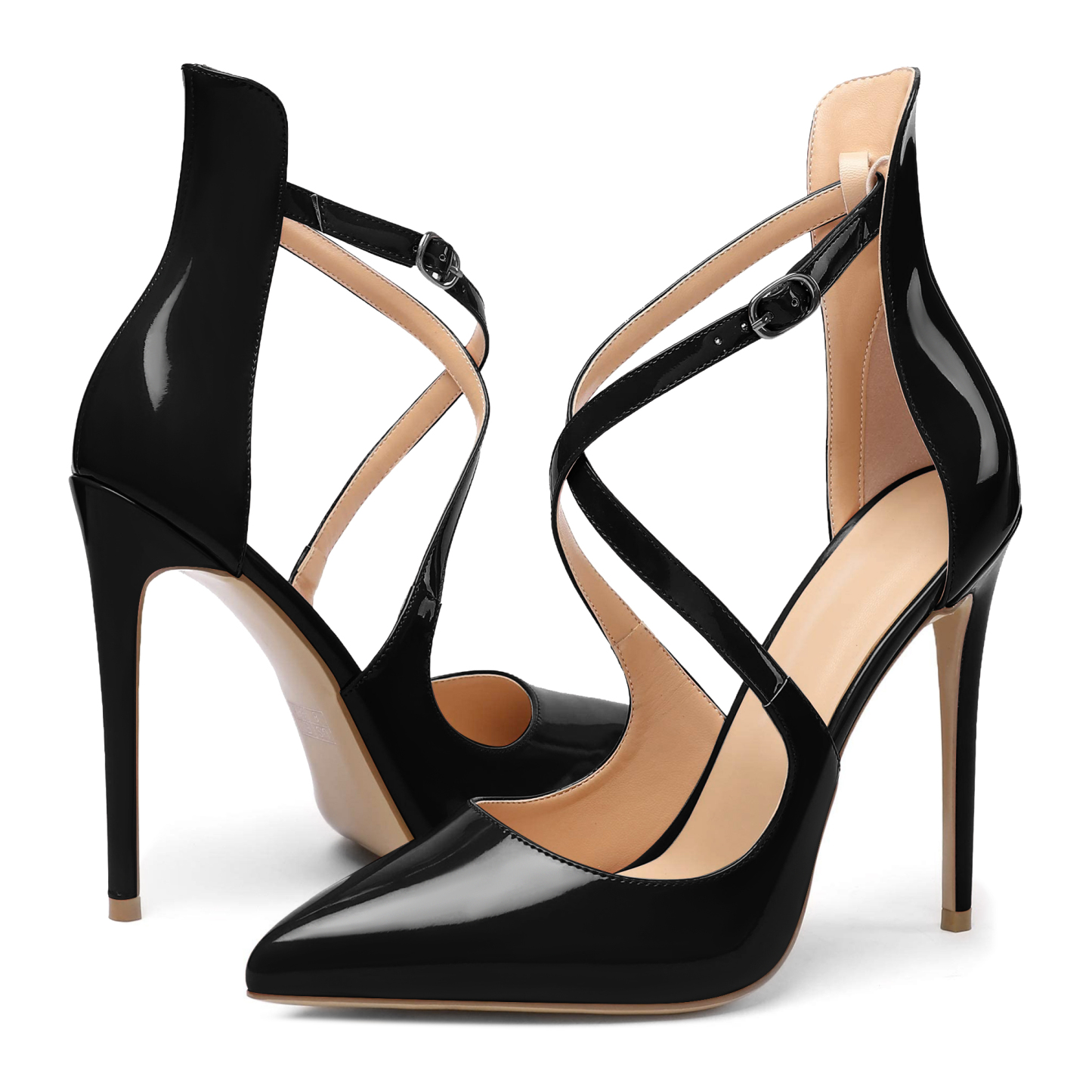 Close-up view of SAMMITOP strappy stiletto heel – pointed toe design