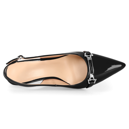 SAMMITOP Slingback Heels Pointed Toe Stilettos High Heel Pumps Silver Buckle Strap Fashion Shoes 3.5 Inches