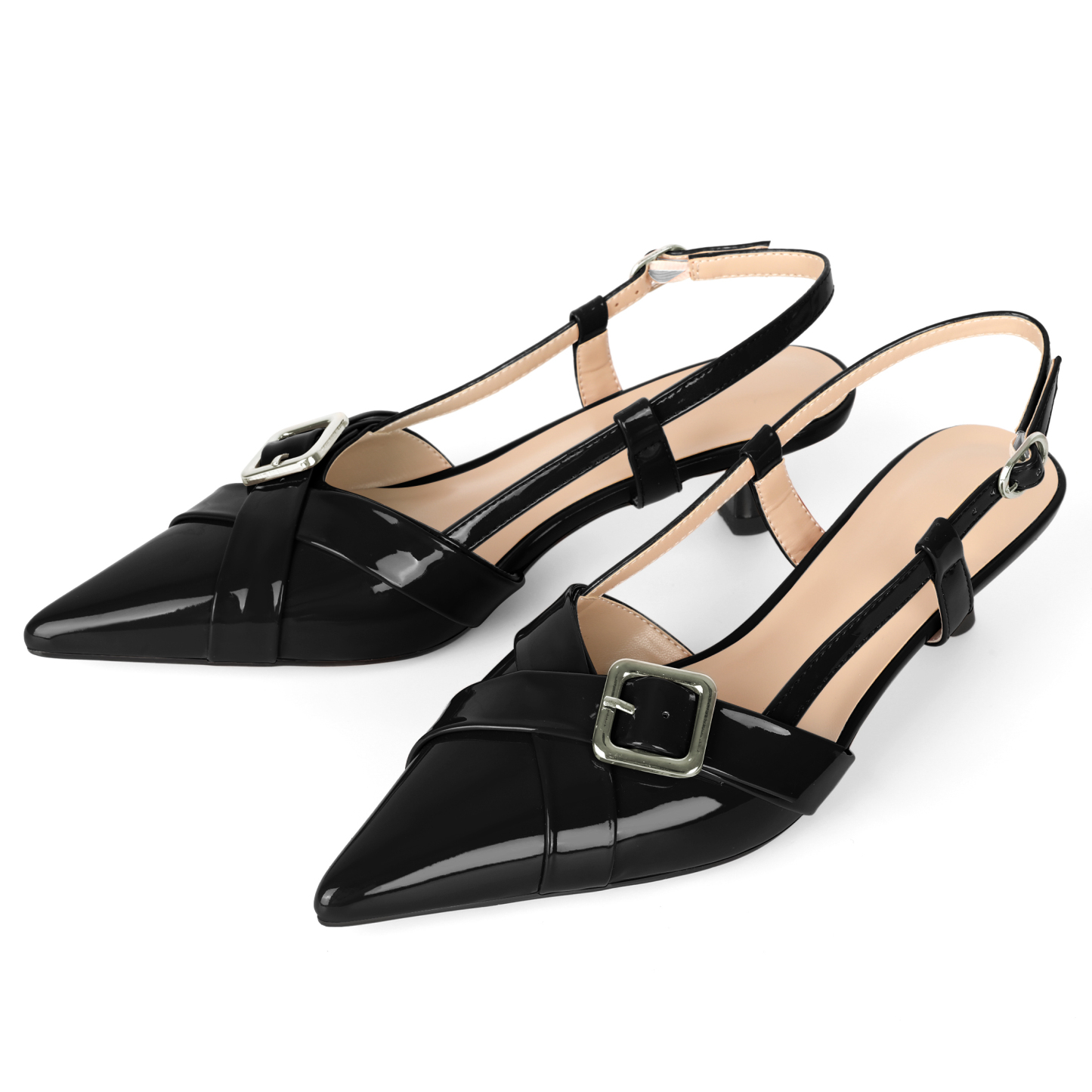 SAMMITOP 1.8 Inch  Side profile showing low kitten heel and pointed toe