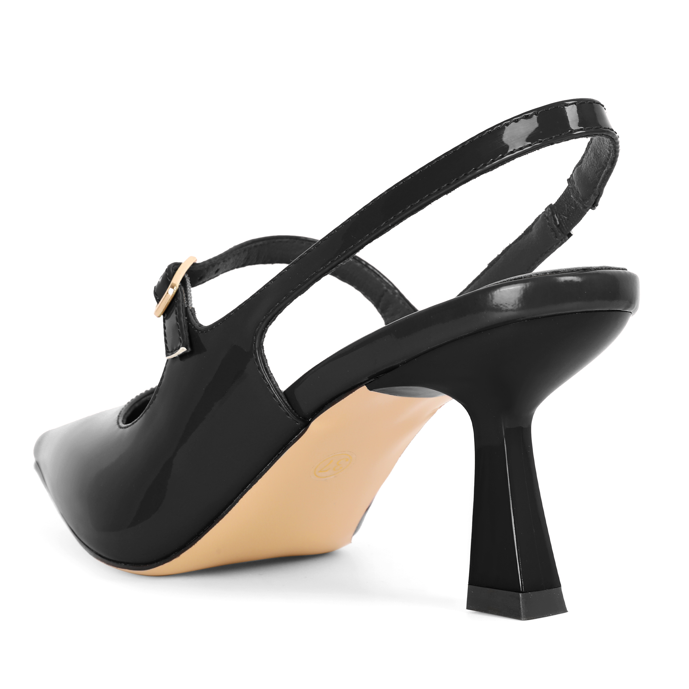 SAMMITOP  2.5 Inch Kitten Heel Pointed Toe Slingback Pumps Back view showing adjustable slingback strap with buckle