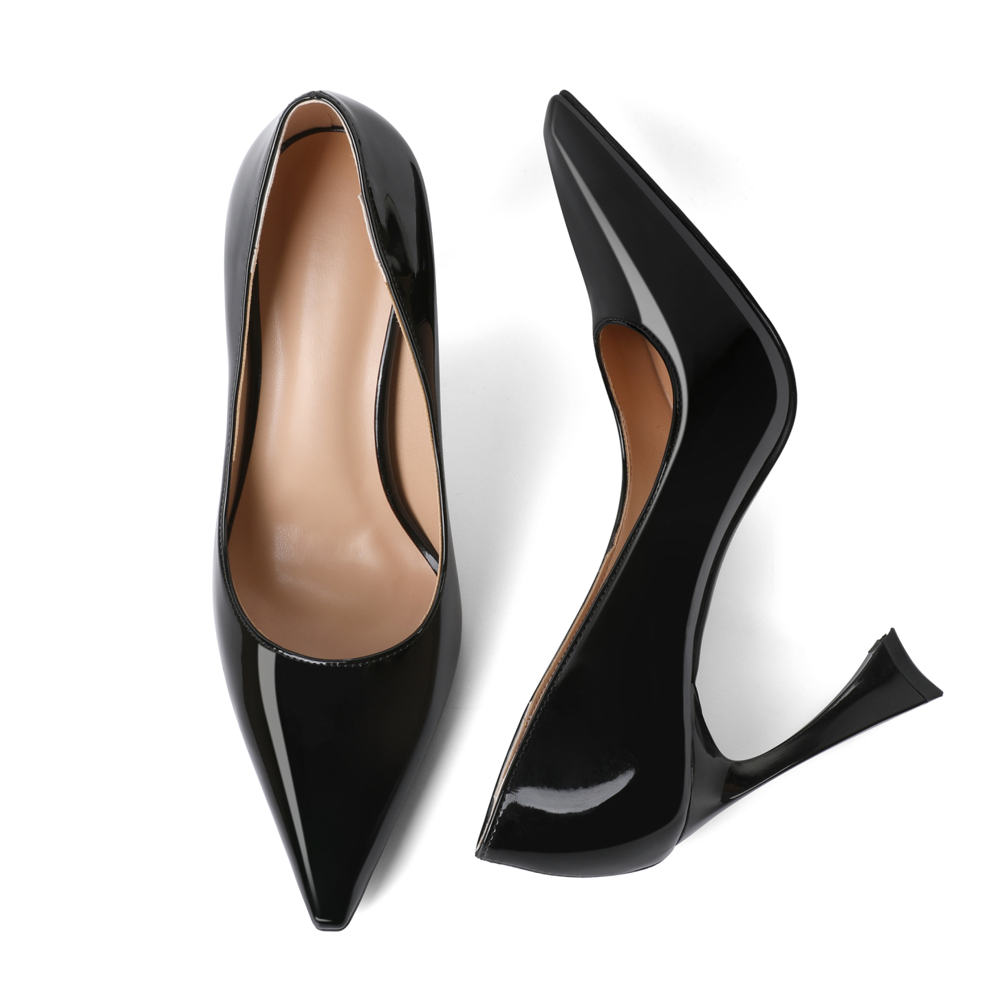 SAMMITOP 4 Inch Slip-on Pointed Toe Stilettos Pumps  Top view of slip-on pointed toe high heels with padded insole