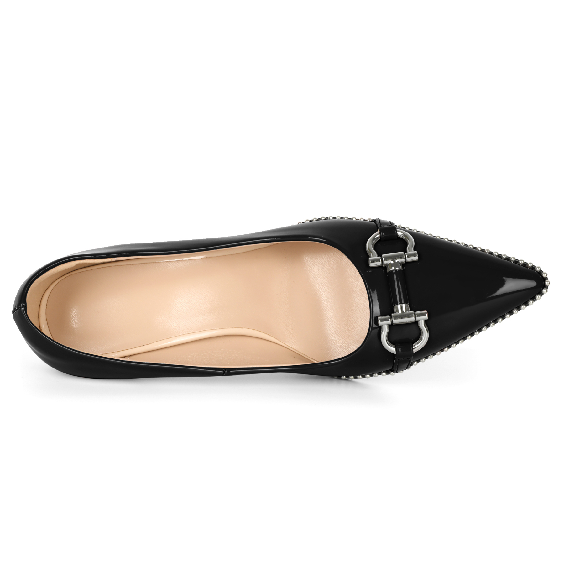 SAMMITOP Womens High Heel Beaded Pumps Closed Pointed Toe Stiletto Heels Buckle Bow Slip On Fashion Dress Shoes Patent 3.5 Inch