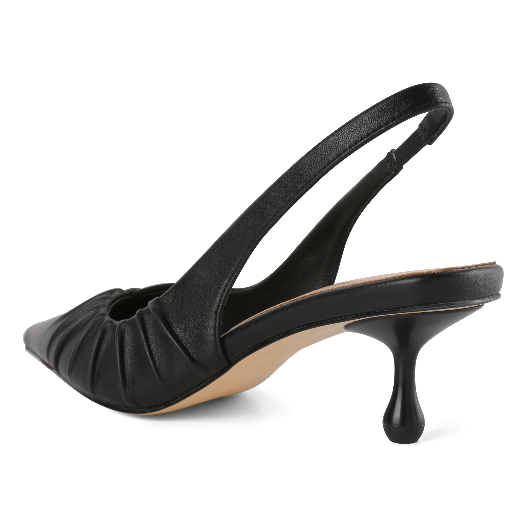 SAMMITOP 2 Inch Slingback Kitten Heels Pumps Rear view focusing on the elastic slingback and low heel