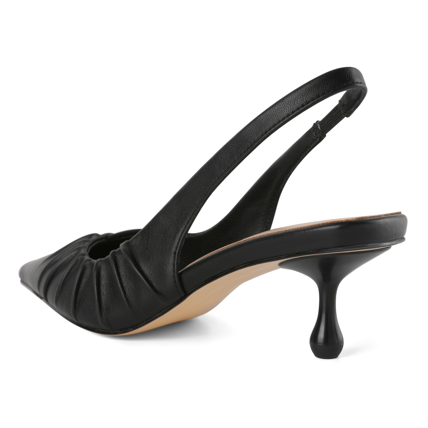 SAMMITOP 2 Inch Slingback Kitten Heels Pumps Rear view focusing on the elastic slingback and low heel