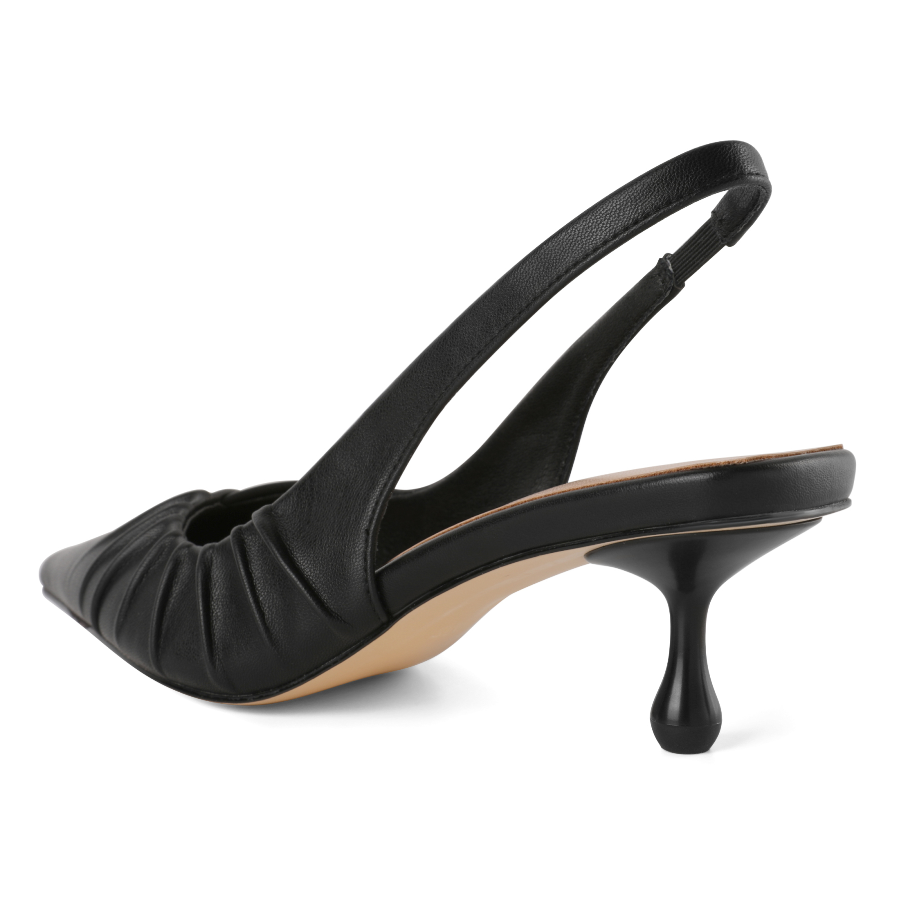 SAMMITOP 2 Inch Slingback Kitten Heels Pumps Rear view focusing on the elastic slingback and low heel