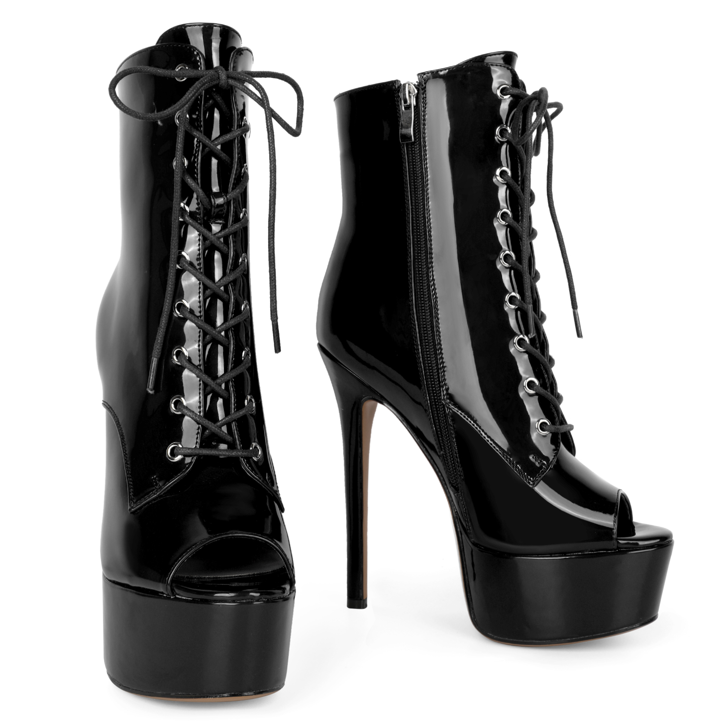 SAMMITOP Ankle Boots Platform Stiletto Heel Boots Peep Toe Booties Side Zipper 6'' 