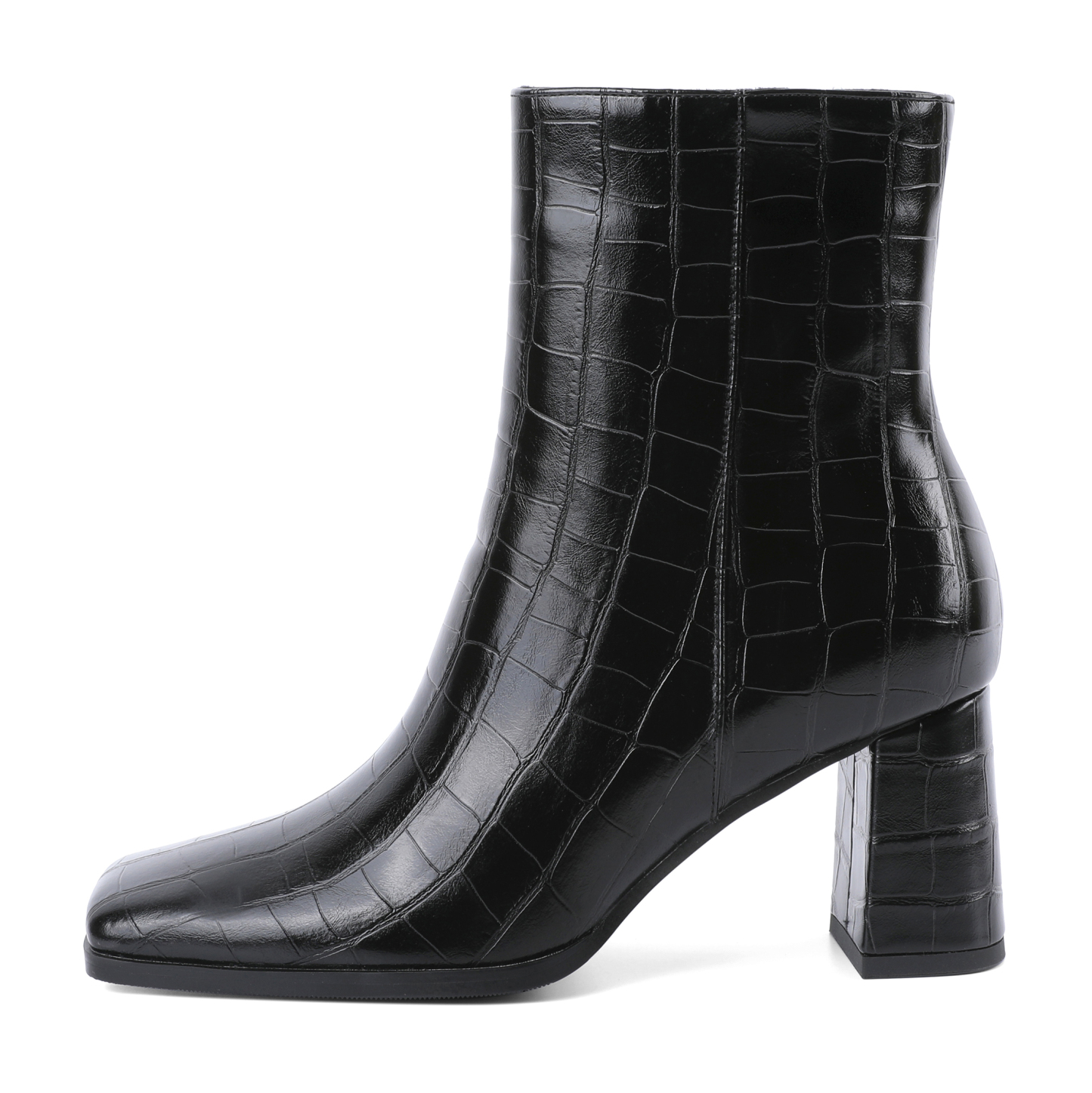 SAMMITOP Square Toe Chunky Heel Ankle Boots 3 Inch Side Zip