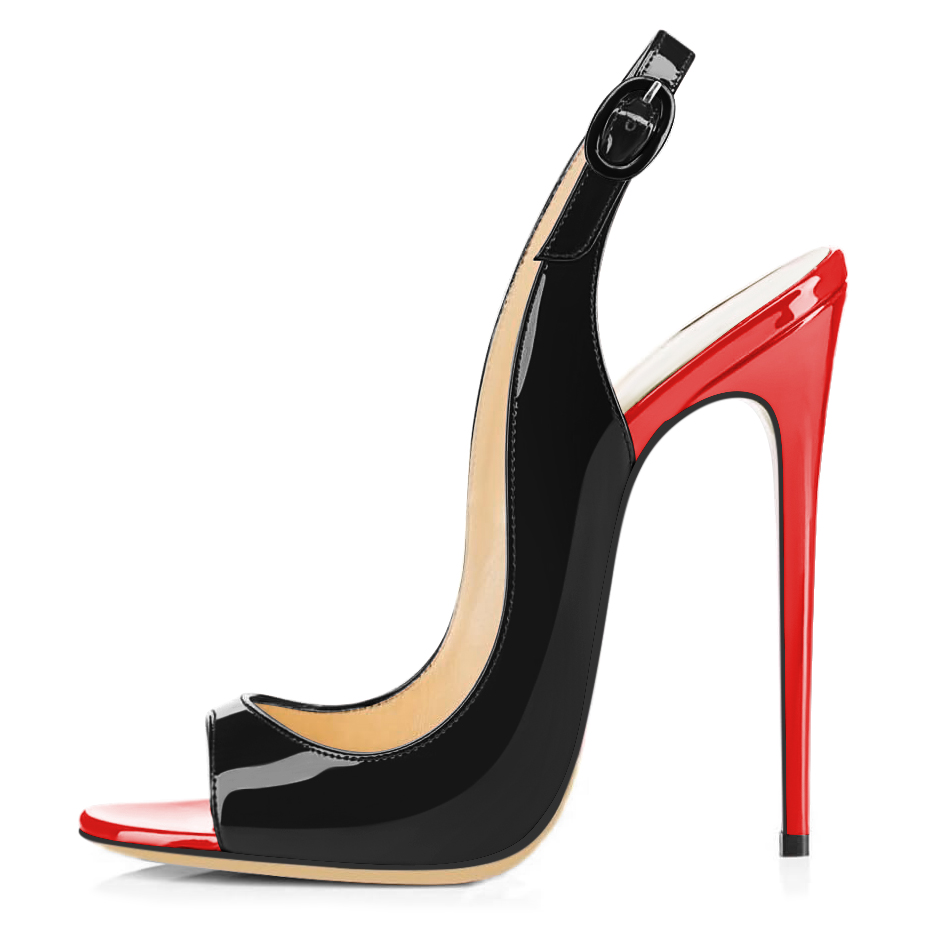 SAMMITOP blackred peep toe slingback stiletto heels with ankle strap