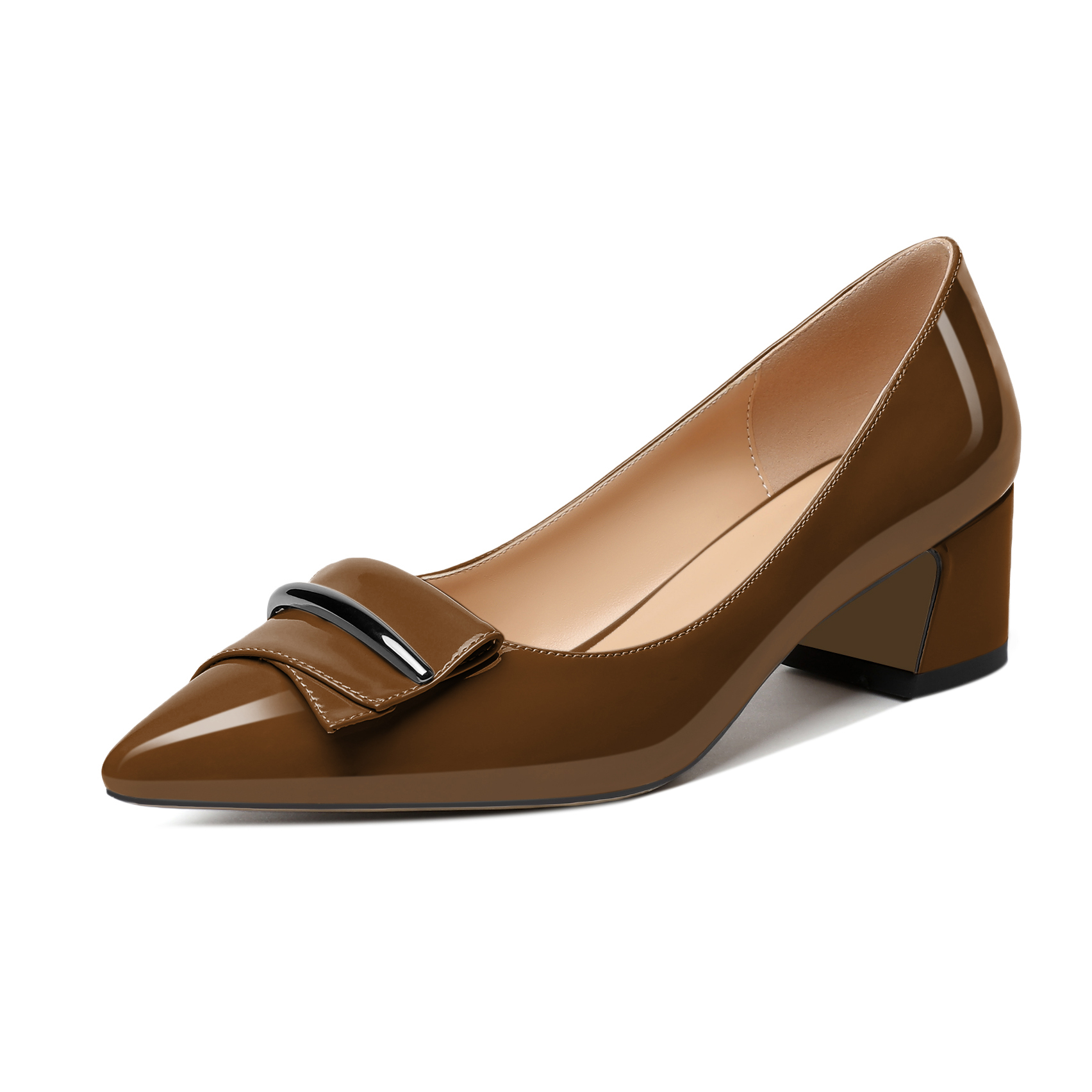Brown faux leather women's dress pumps